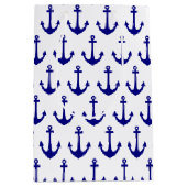 Navy Blue Nautical Anchor Pattern Medium Cadeauzakje (Voorkant)