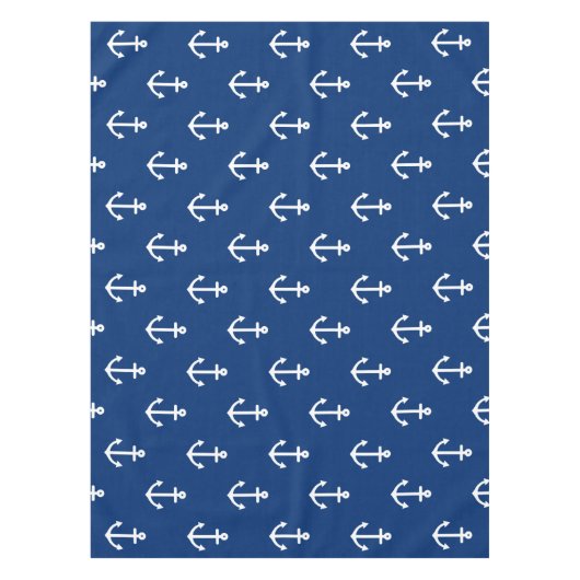 Navy Blue Nautical Anchor Pattern Tafelkleed (Voorkant)