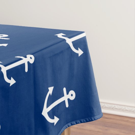 Navy Blue Nautical Anchor Pattern Tafelkleed (Voorbeeld)