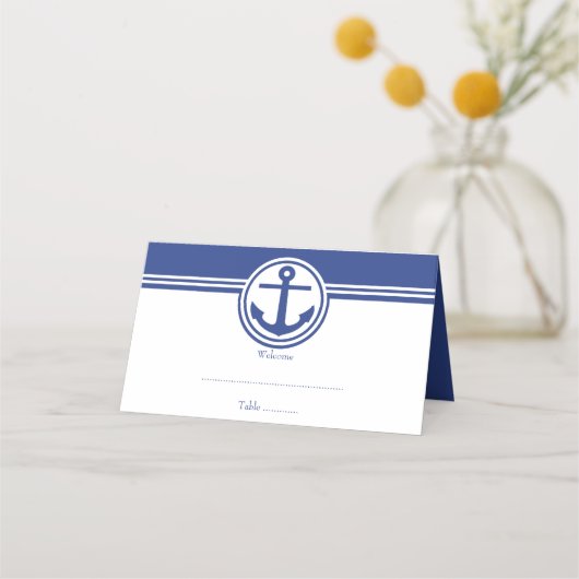 Navy Blue Nautical Anchor Reception Place Card Plaatskaartje (Voorkant)
