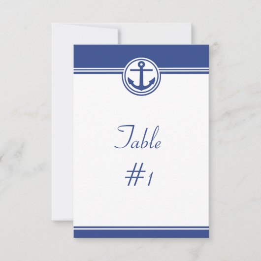 Navy Blue Nautical Anchor Reception Table Card Kaart (Voorkant)