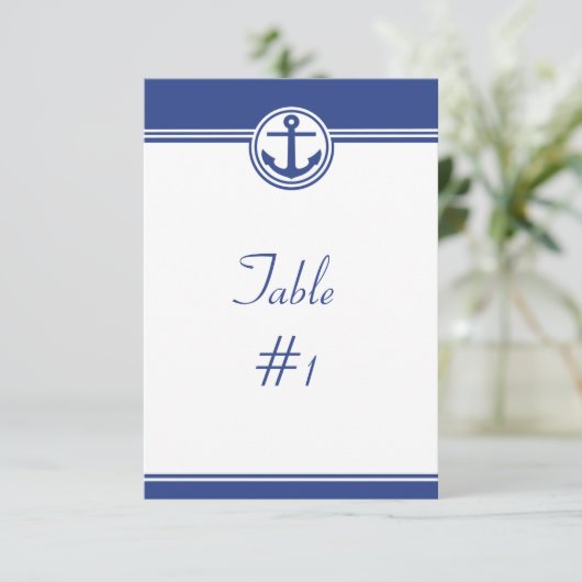 Navy Blue Nautical Anchor Reception Table Card Kaart (Staand voorkant)