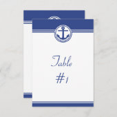 Navy Blue Nautical Anchor Reception Table Card Kaart (Voorkant / Achterkant)