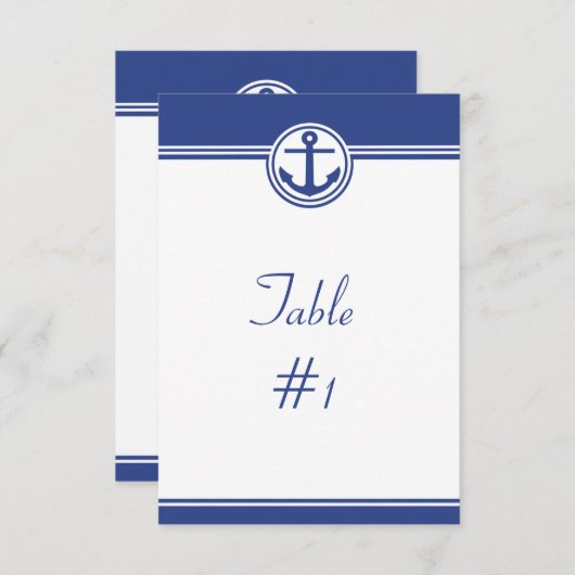Navy Blue Nautical Anchor Reception Table Card Kaart (Voorkant / Achterkant)