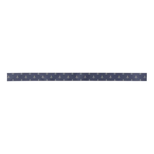 Navy blue nautical anchor satijnen lint (Voorkant)