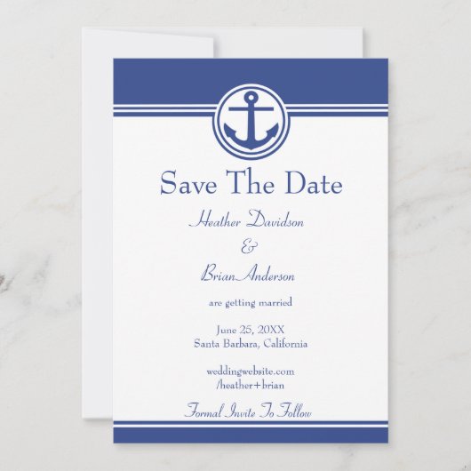 Navy Blue Nautical Anchor Save the Date (Voorkant)