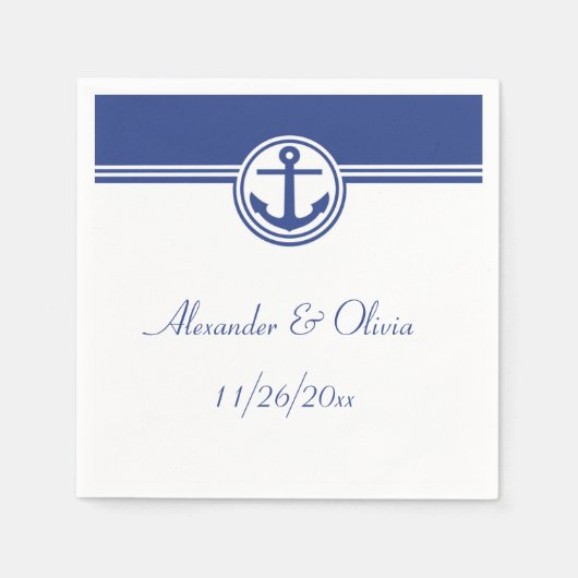 Navy Blue Nautical Anchor Servet (Voorkant)
