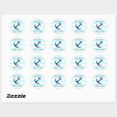 Navy Blue Nautical Anchor Stripes Baby shower Ronde Sticker (Vel)
