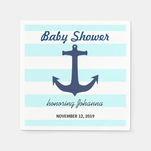 Navy Blue Nautical Anchor Stripes Baby shower Servet (Voorkant)
