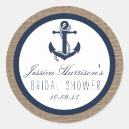 Navy Blue Nautical Anchor Vrijgezellenfeest Sticke Ronde Sticker