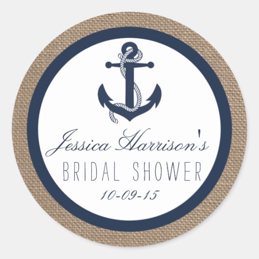 Navy Blue Nautical Anchor Vrijgezellenfeest Sticke Ronde Sticker (Voorkant)