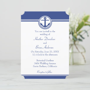 Navy Blue Nautical Anchor Wedding Invitation Kaart