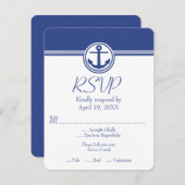 Navy Blue Nautical Anchor Wedding RSVP Kaart (Voorkant / Achterkant)
