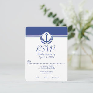 Navy Blue Nautical Anchor Wedding RSVP Kaart