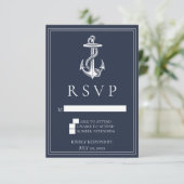 Navy Blue Nautical Anchor Wedding RSVP Kaart (Staand voorkant)