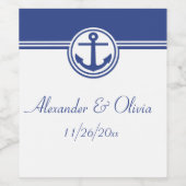 Navy Blue Nautical Anchor Wijn Etiket (Enkel label)
