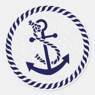 Navy Blue Nautical Anchor & Wreath Ronde Sticker