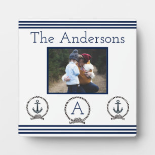 Navy Blue Nautical Anchors Monogram Foto Lijst Fotoplaat