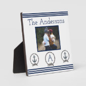 Navy Blue Nautical Anchors Monogram Foto Lijst Fotoplaat (Voorkant)