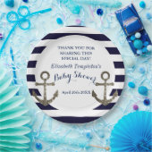 Navy Blue Nautical Anker Baby shower Papieren Bordje (Feest)