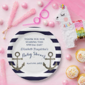 Navy Blue Nautical Anker Baby shower Papieren Bordje (Feest)