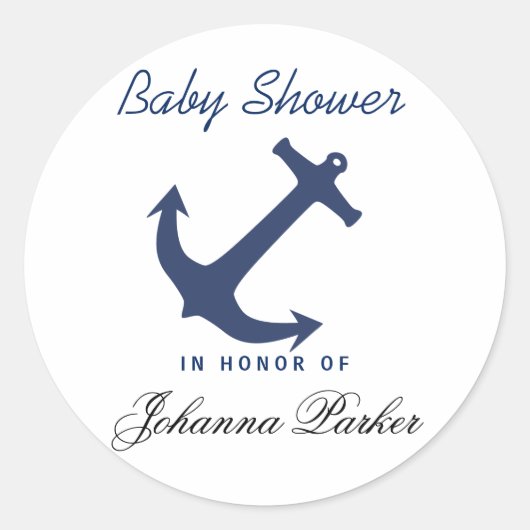Navy Blue Nautical Anker Baby shower Ronde Sticker (Voorkant)