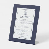 Navy Blue Nautical Anker Drinken Menu Reclamebord Met Voetstuk (Voorkant)