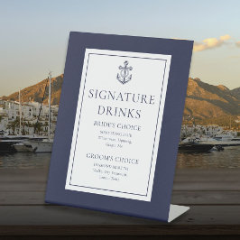 Navy Blue Nautical Anker Signature Drinken Reclamebord Met Voetstuk
