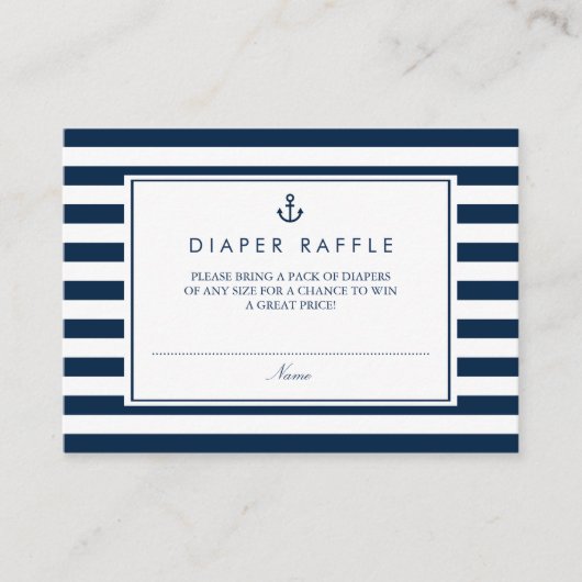 Navy Blue Nautical Baby shower Diaper Raffle Informatiekaartje (Voorkant)