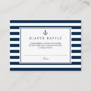 Navy Blue Nautical Baby shower Diaper Raffle Informatiekaartje