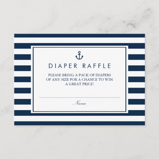 Navy Blue Nautical Baby shower Diaper Raffle Informatiekaartje (Voorkant)