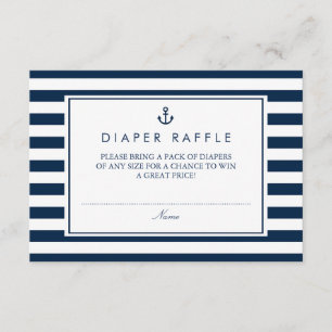 Navy Blue Nautical Baby shower Diaper Raffle Informatiekaartje