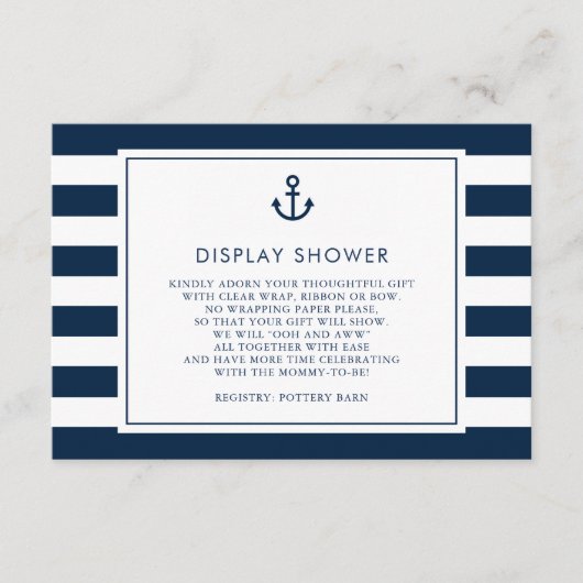 Navy Blue Nautical Baby shower Display Shower Informatiekaartje (Voorkant)