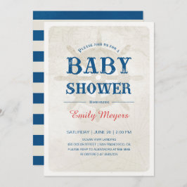 Navy Blue Nautical Baby shower Invitation Kaart
