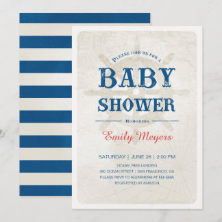 Navy Blue Nautical Baby shower Invitation Kaart