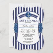 Navy Blue Nautical Baby shower Invitation Kaart (Voorkant)