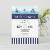 Navy Blue Nautical Baby shower Invitation Kaart (Staand voorkant)