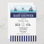 Navy Blue Nautical Baby shower Invitation Kaart (Voorkant / Achterkant)