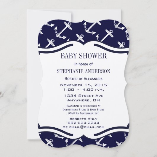 Navy Blue Nautical Baby Shower Kaart (Voorkant)