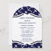 Navy Blue Nautical Baby Shower Kaart (Voorkant)