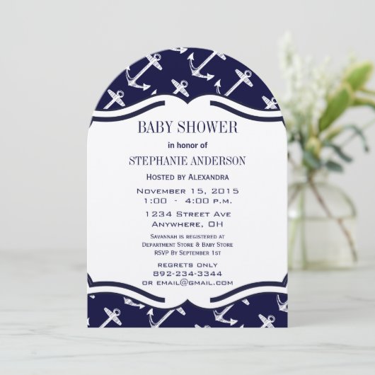 Navy Blue Nautical Baby Shower Kaart (Staand voorkant)