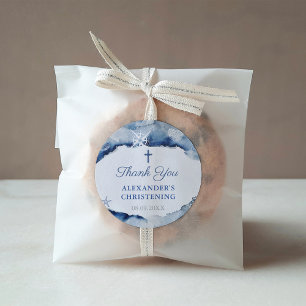 Navy Blue Nautical Baptisme Dank je wel met kruis Vierkante Sticker