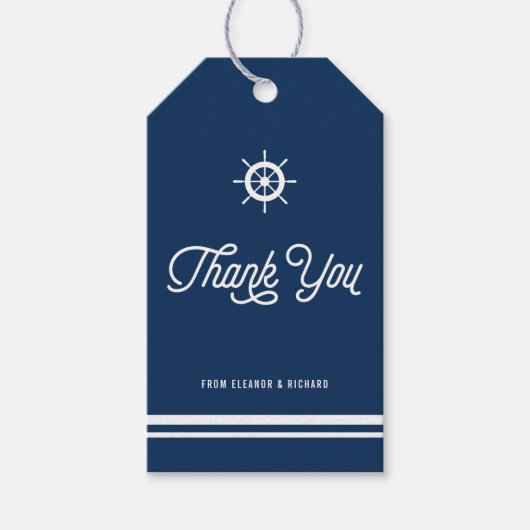Navy Blue Nautical Bedankt Script met Helm Cadeaulabel (Voorkant)