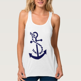 Navy Blue Nautical Boat Anchor 3 Tanktop