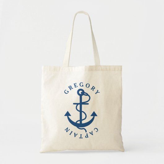 Navy Blue Nautical Boat Anchor Monogramed Tote Bag (Voorkant)