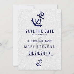 Navy Blue Nautical Boat Anchor slaat de datum op Save The Date