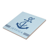 Navy Blue Nautical Boat Anchor Tegeltje (Zijkant)