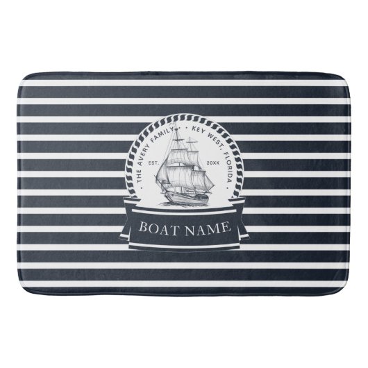 Navy Blue Nautical Boat gepersonaliseerd Badmat (Voorkant)