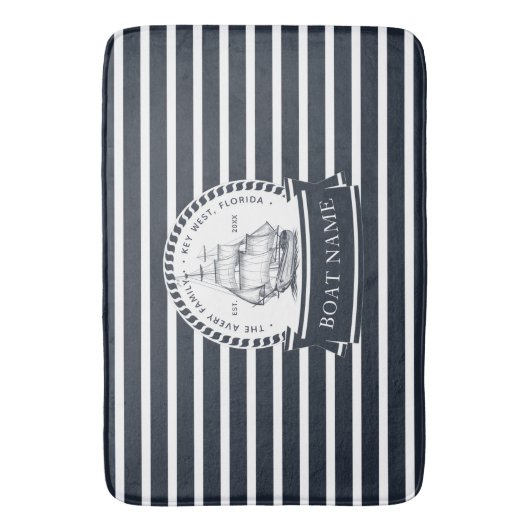 Navy Blue Nautical Boat gepersonaliseerd Badmat (Voorkant Verticaal)