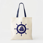 Navy Blue Nautical Boat Wheel Tote Bag (Voorkant)